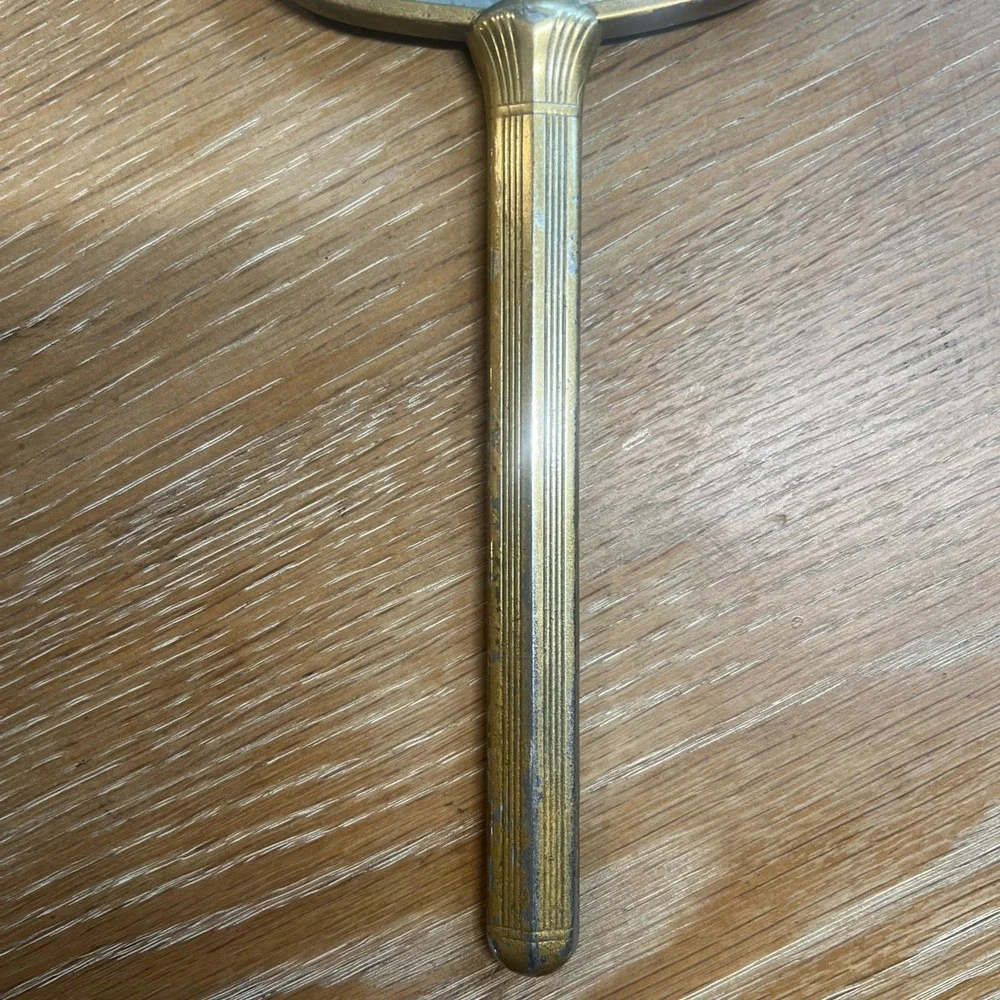 Art Deco Vintage‎ French Metal Brass Plated  Vanity Hand  Mirror 12